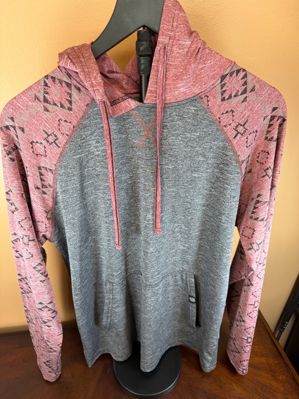 Heather Gray & Dusty Rose Aztec Sleeve Hoodie